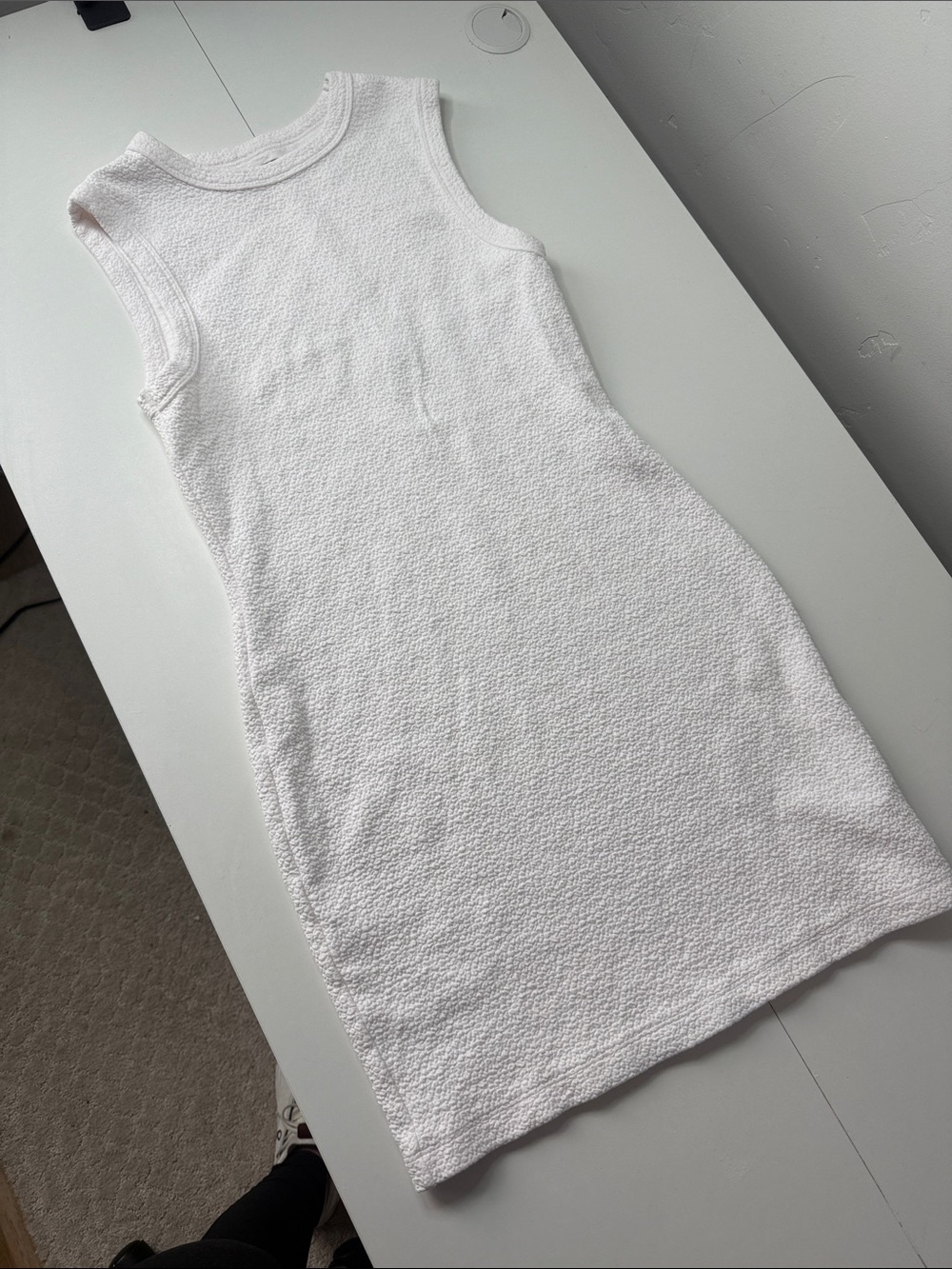 Sleeveless Textured Knit Tank Dress - White